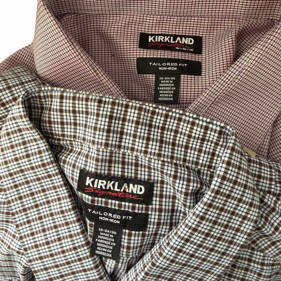 Set of 2 Kirkland Mens Size 19 34/35 Dress Shirt Tailored Fit Long Sleeve - Picture 2 of 12